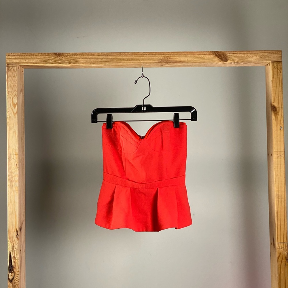 BCBGMAXAZRIA strapless bustier peplum top